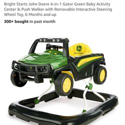 Bright Starts John Deere 4-in-1 Gator Green Baby Activity Center & Push Walker with Removable