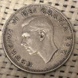 25 cents 1950. Vintage Coin Of Canada 