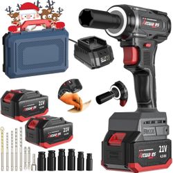 21V Cordless Brushless Impact Wrench, 2x 4.0Ah Batteries