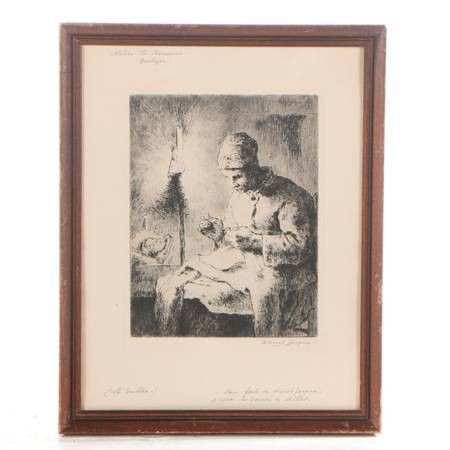 Vintage Signed, Framed Marcel Jacque Etching: La Mère