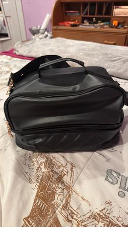 Black Quilted Faux Leather Cosmetic Bag