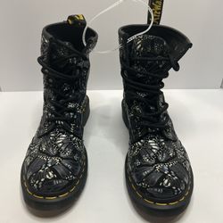Dr. Martens 1460 W Butterfly Pattern Black Women's Combat Boots US 5