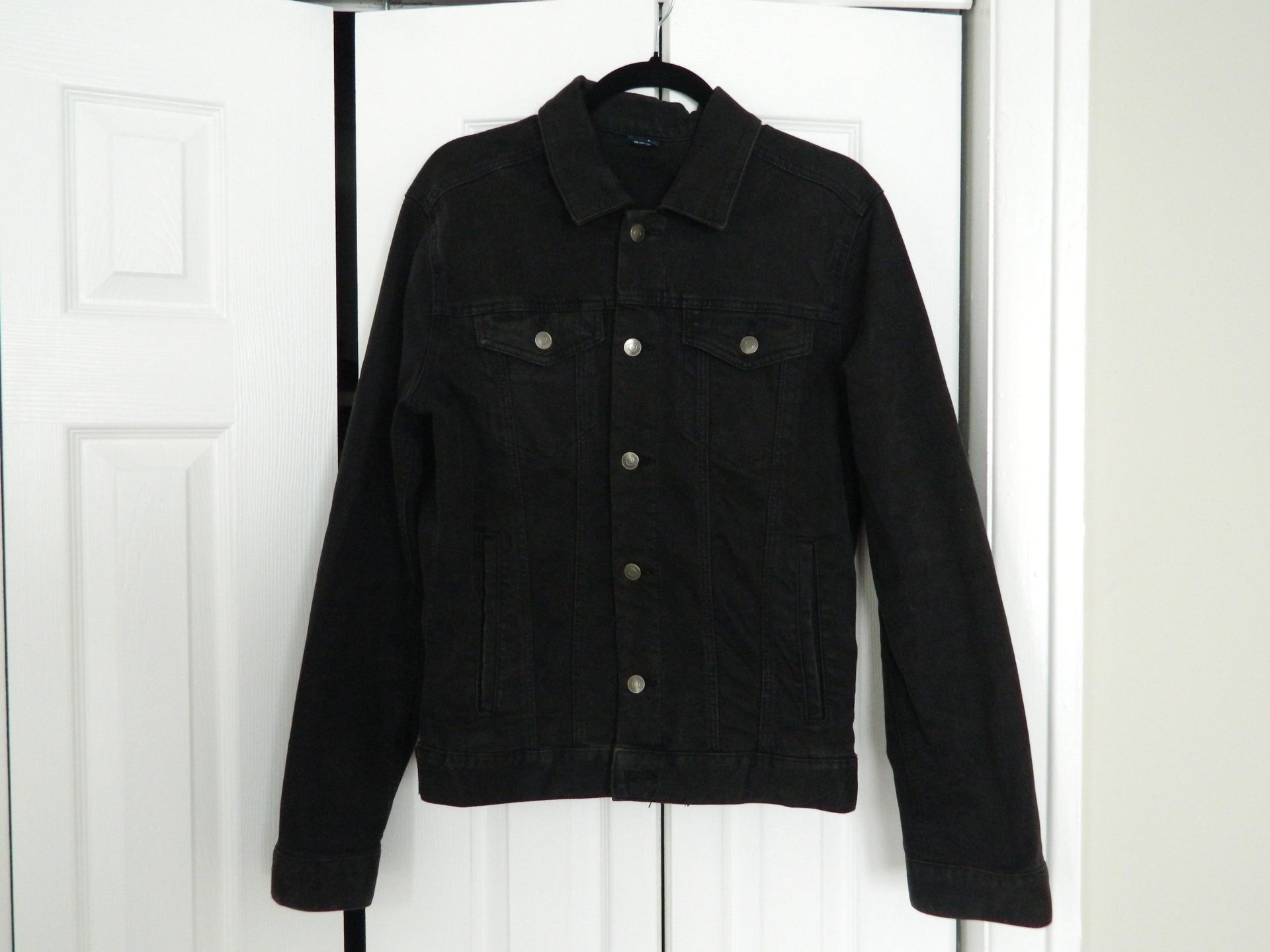 GEORGE Mens S (34-36) Black Rugged Wear Button Front Trucker Denim Jean Jacket