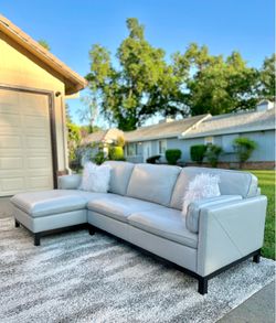 Macy’s Virton Gray Leather Chaise Sectional | Modern | FREE Delivery