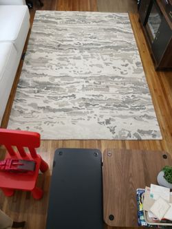 Abstract Gray and Ivory Area WOOL Rug