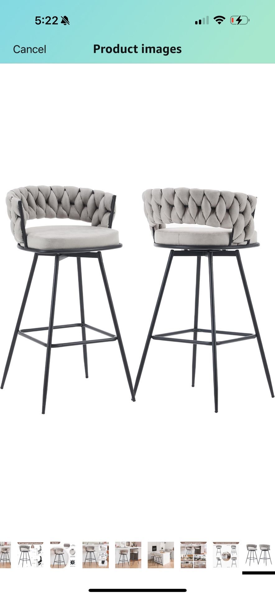 Set of 4- 30inch Bar Stools, 360° Swivel Counter Height Bar Stools, Suede Fabric Modern Stool Chairs with Woven Back and Footrest for Kitchen Island