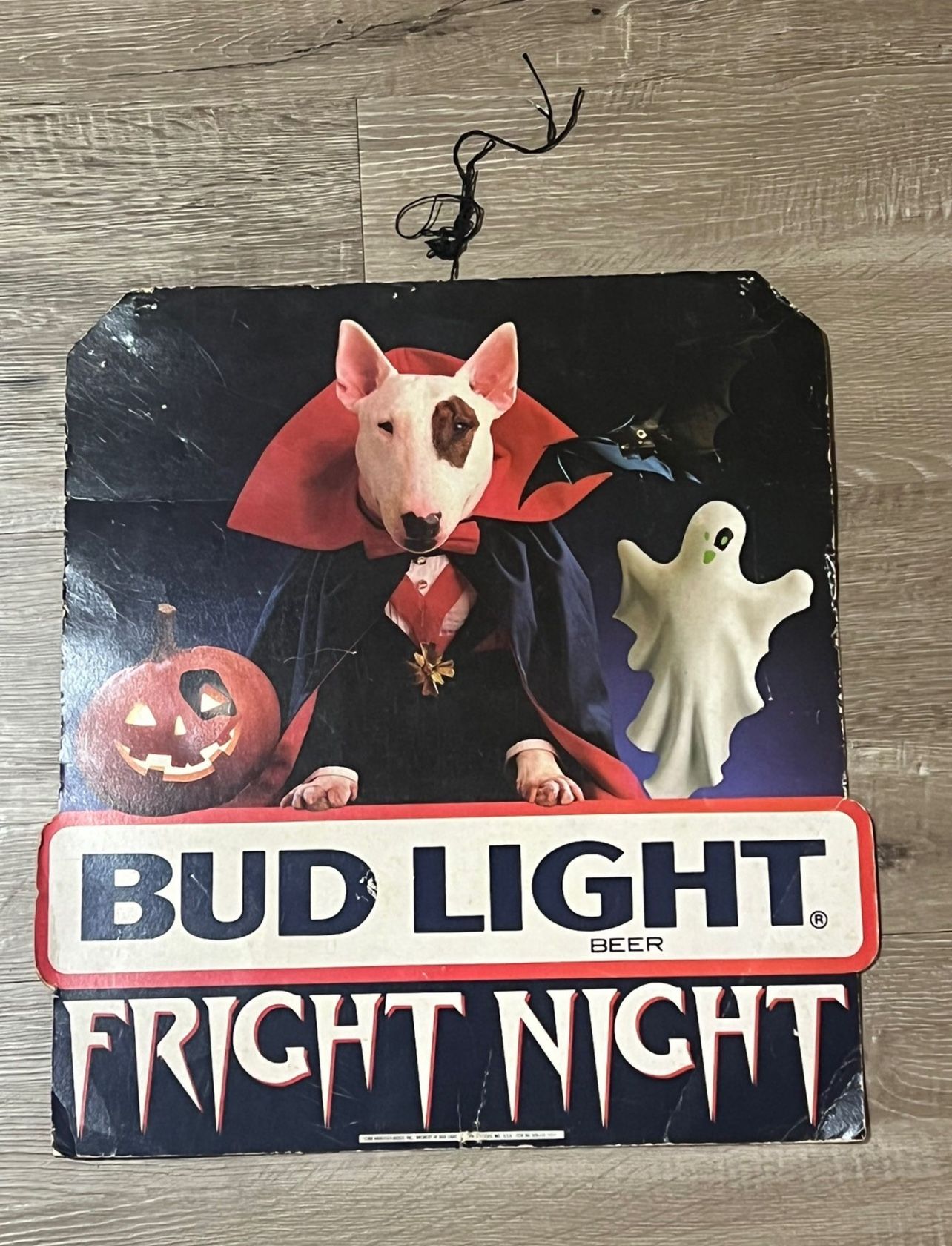1988 Bud Light Beer Promo Sign Spuds Mackenzie Fright Night Party Animal 2 Sides