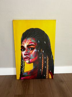 36x24 LARGE Textured Bright Yellow Black Woman Pop Art- Canvas Art