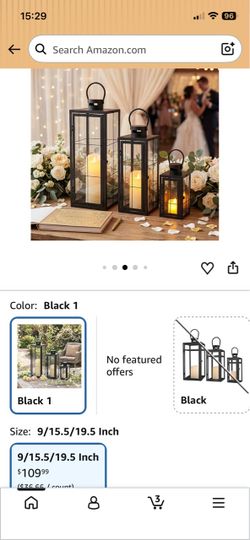 TRIROCKS Metal Candle Lantern Set of 3 - Assorted Sizes (9/15.5/19.5 Inch) - Tall Decorative Hanging Lanterns with Tempered Glass Panels Indoor & Outd