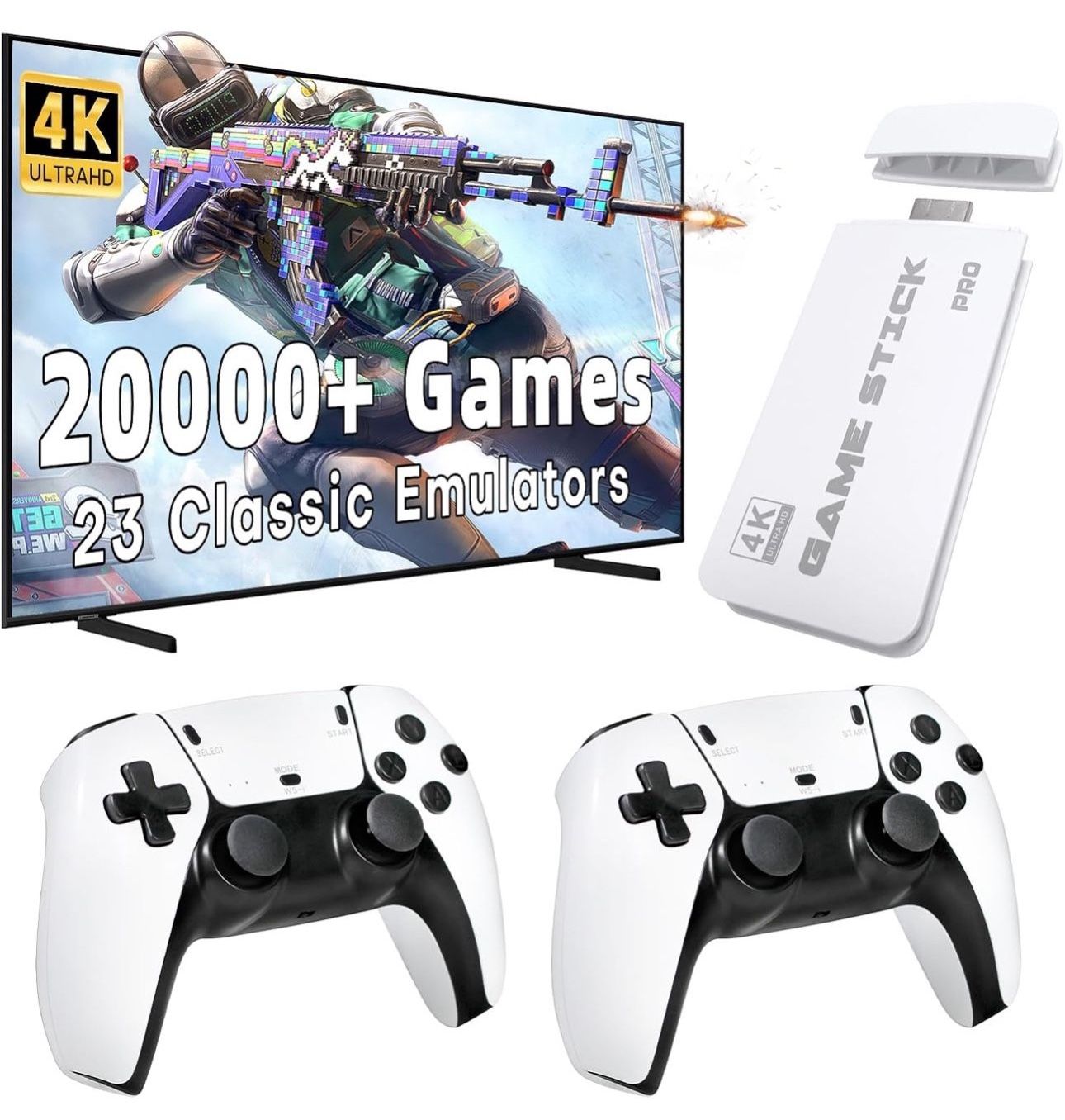 2025 Retro Gaming Console Pro, Retro Game Stick with 4K HDMI, Classic Video Games with 20,000+ Games and 23 Emulators, Upgraded Dual 2.4G Wireless Con