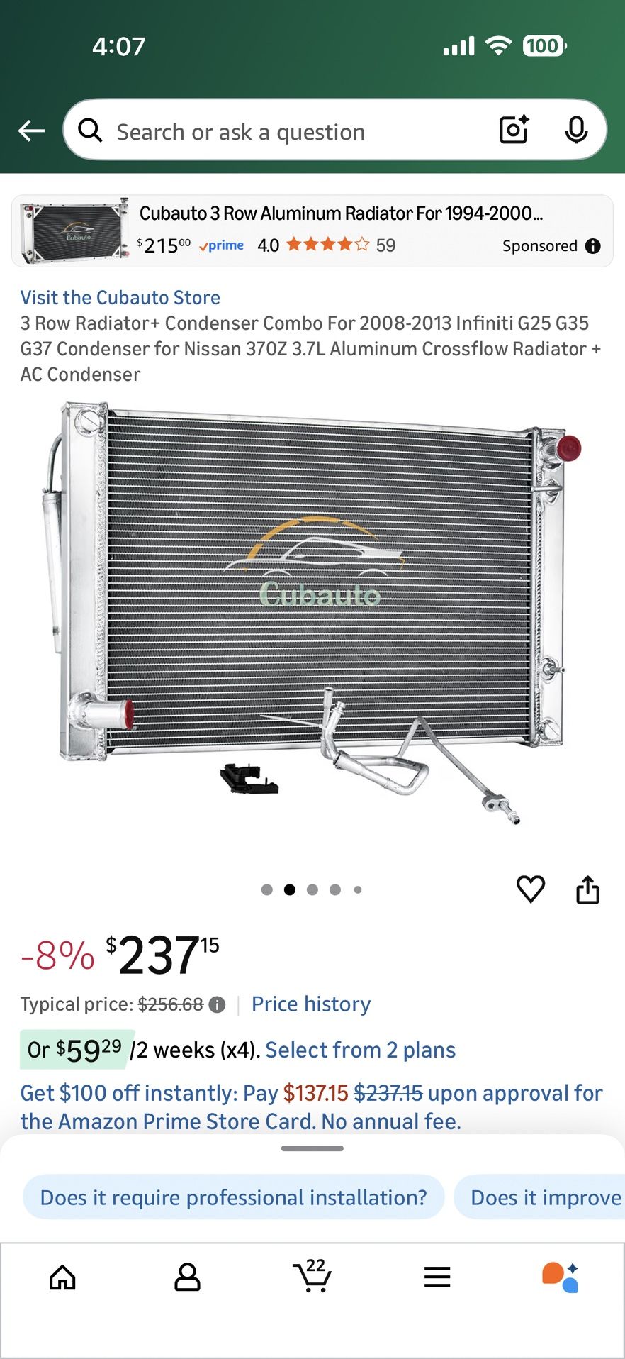 2008-2013 Infiniti G Series 3 Row Radiator + Condenser - New In Box