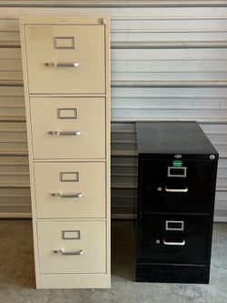 Set of 2 Locking File Cabinets – HON 4 Drawer & Office Depot 2 Drawer
