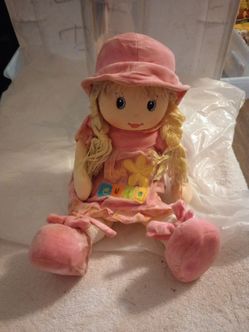 Soft Plush Girl Doll with Pink Hat