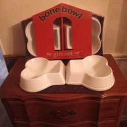 Heavy Ceramic New Large  Dog Bone Set