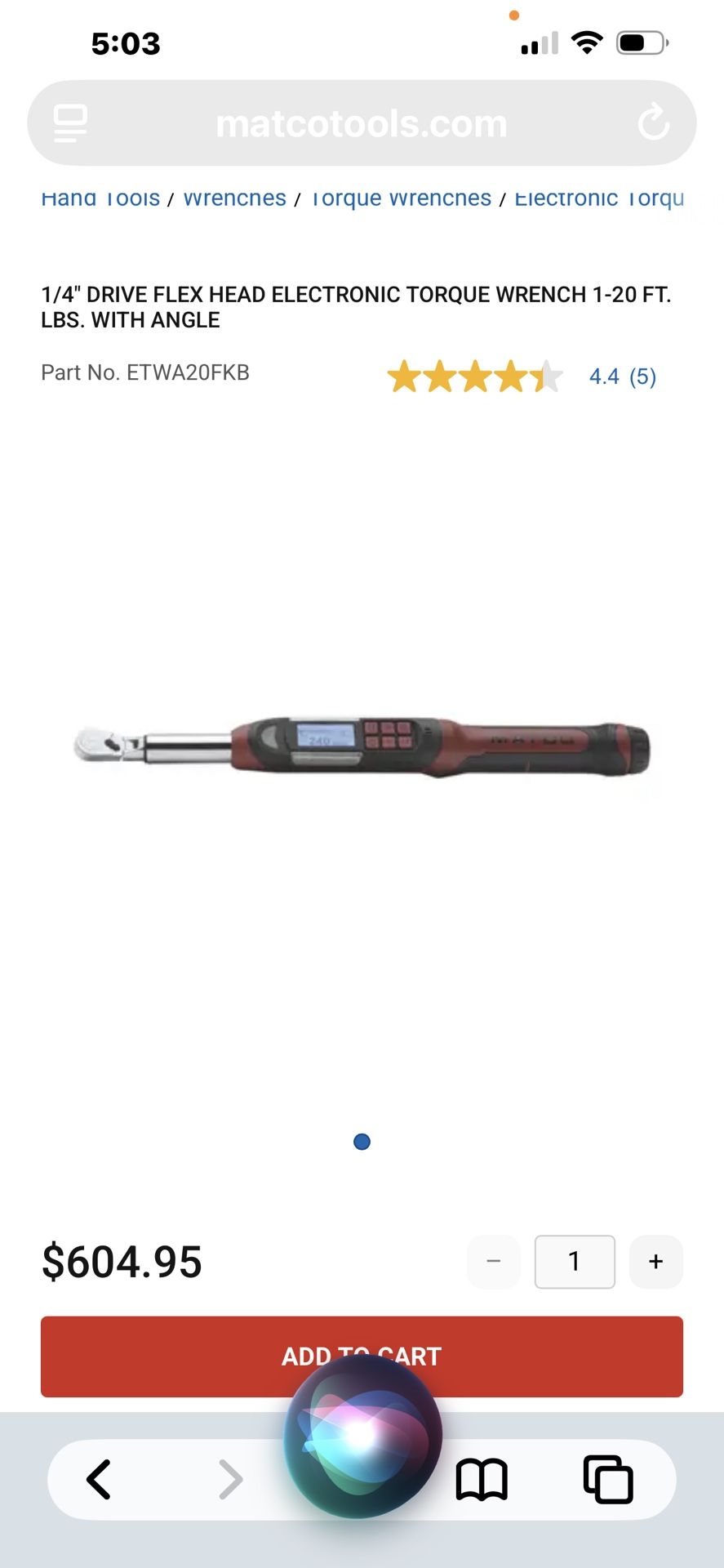 1/4” Matco Torque Wrench With Flex Head