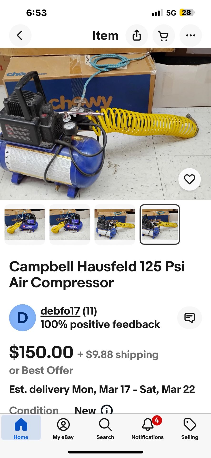 Campbell Hausfeld 125 Psi Air Compressor