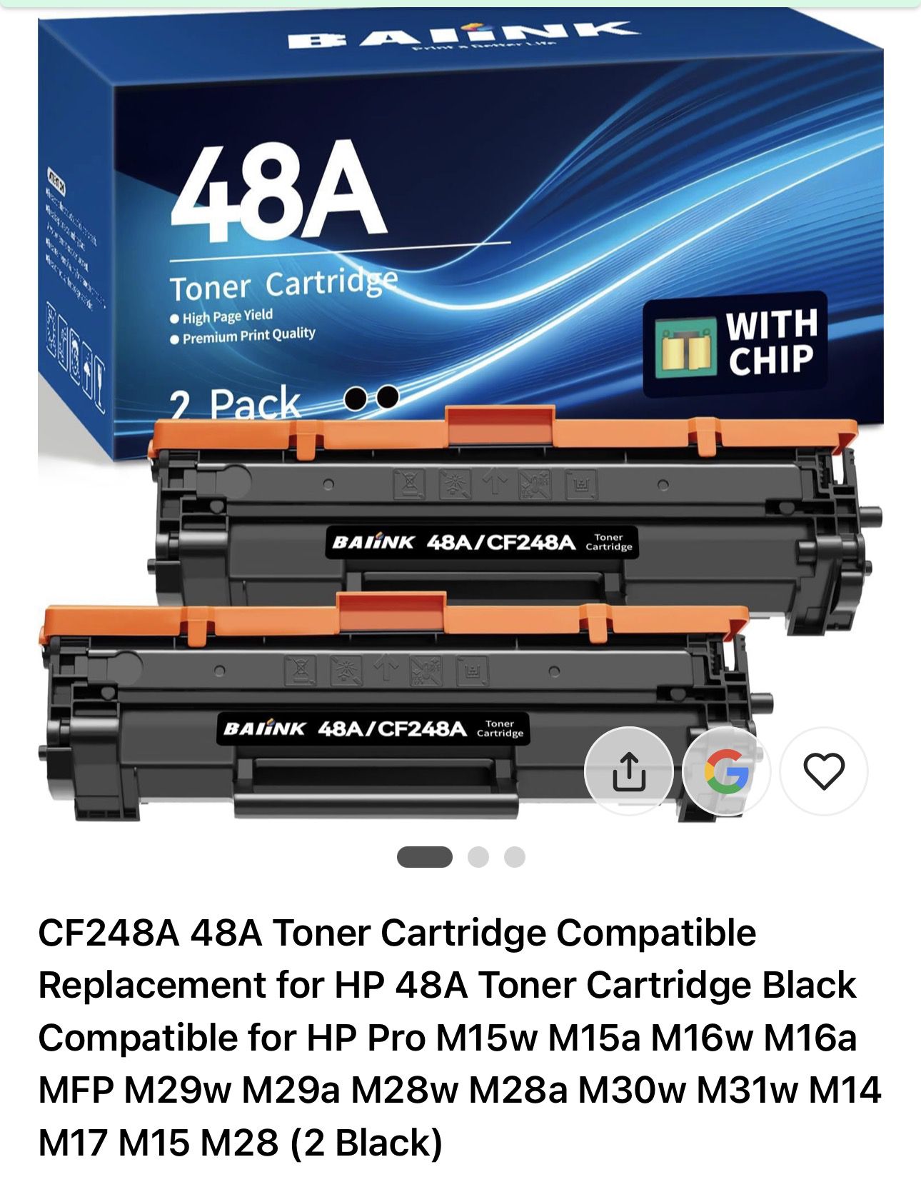 CF248A 48A Toner Cartridge Compatible Replacement for HP 48A Toner Cartridge Black Compatible for HP Pro M15w M15a M16w M16a MFP M29w M29a M28w M28a M