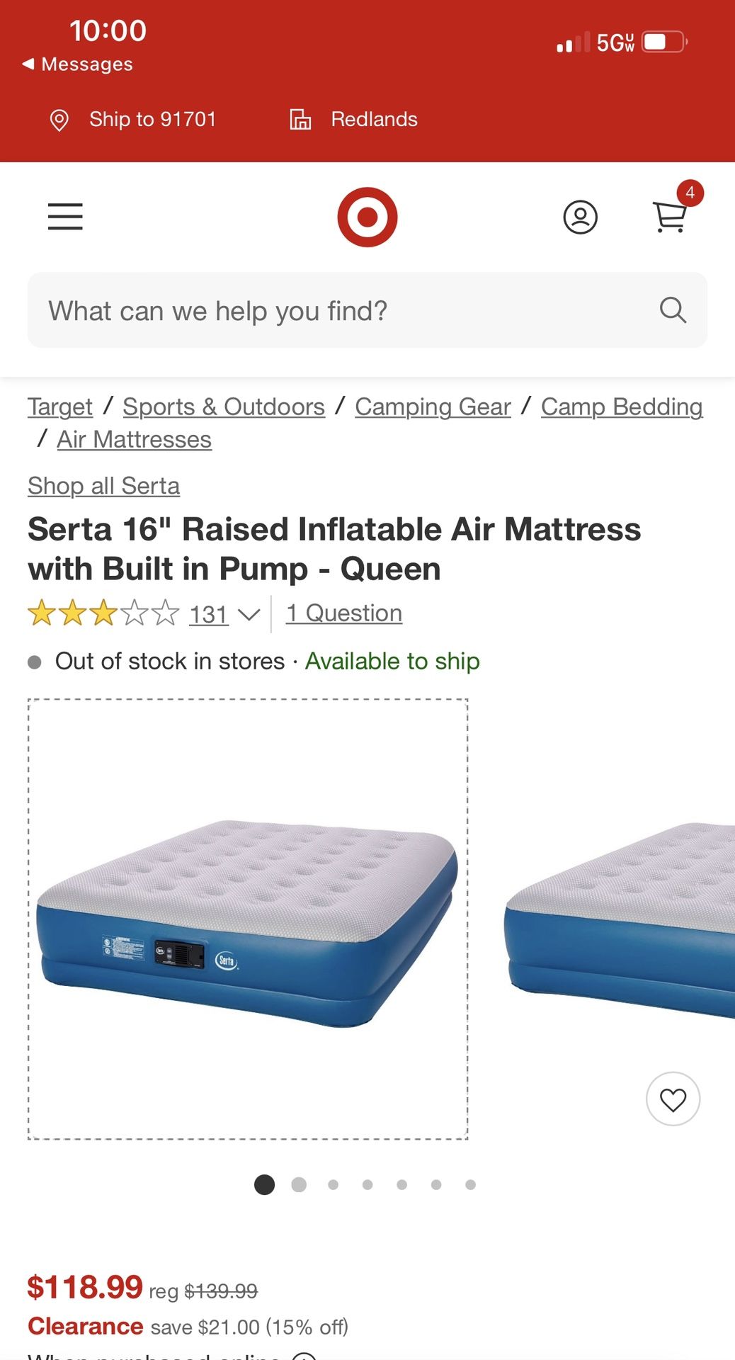 Serta 16" Raised Inflatable Air Mattress With Built In Pump Size Queen