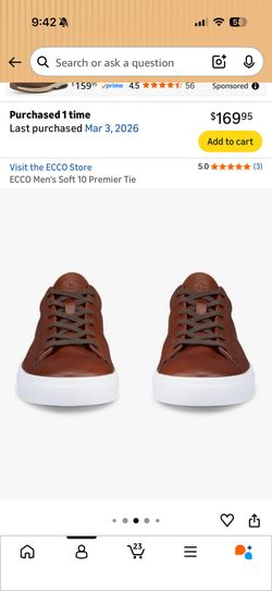 New Men leather shoes. Ecco soft 10 M, size 11-11.5, Cognac color