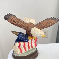 Vintage Bald Eagle Statue with American Flag Base