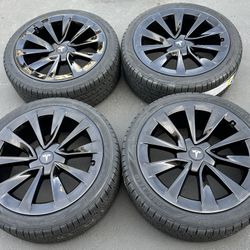 19” Tesla Model 3 Factory Wheels And Tires New Gloss Black Sensors