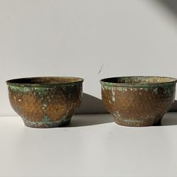 Pair set of 2 Vintage Cooper metal bowls vase dish home house decor