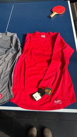 Rawlings Red Long Sleeve Baseball Shirt. Also Navy and Grey and Eotal Blue