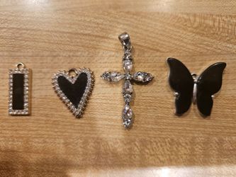 Set of 4 Charms: Rectangle, Heart, Cross, Butterfly