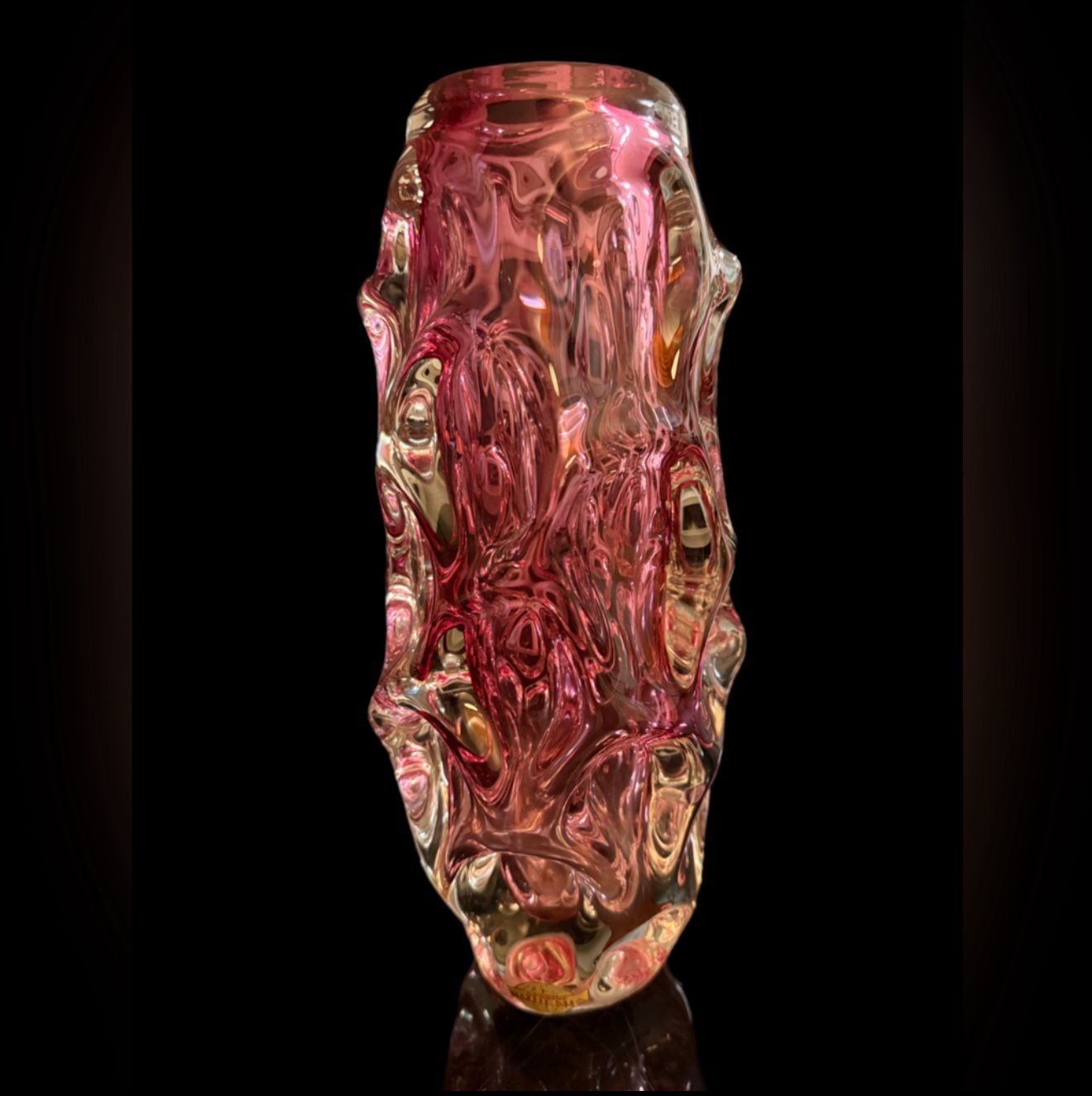 Vintage DFS Bohemia Cranberry Glass vase 11.5in New 