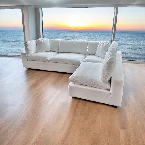 Nixon White Cloud Sectional Sofa 4 Pcs Washable Stain Resistant Performance Fabric