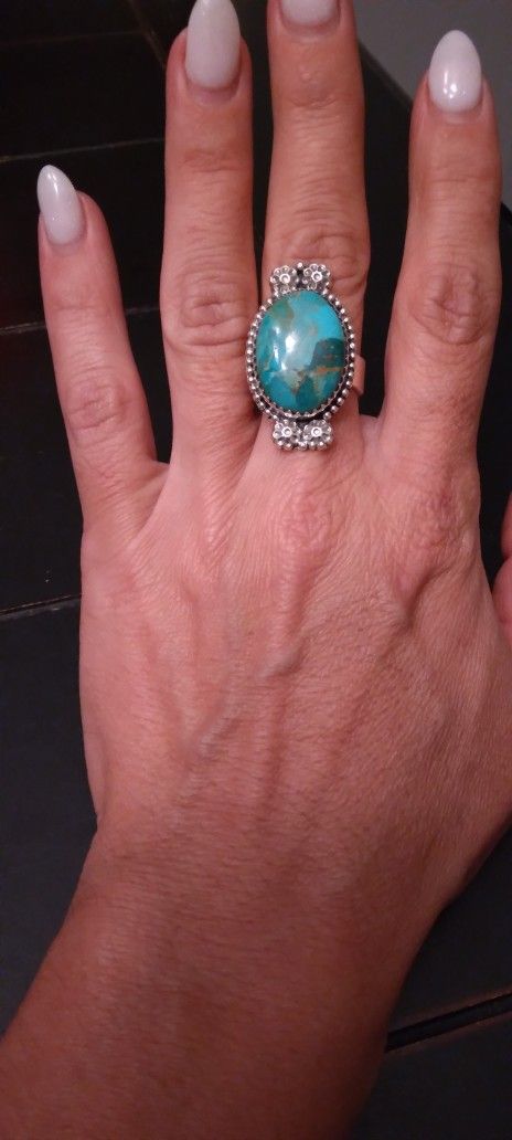 Natural Turquoise Ring Sterling Silver Adjustable