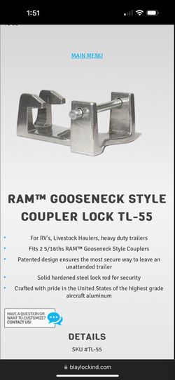 Blaylock Ram Gooseneck Style Coupler Lock TL 55