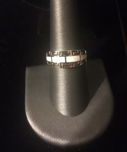 Sterling Silver Greek Pattern White Lab Opal Ring Sizes