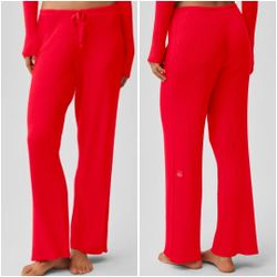 Alo Yoga Sweater Knit Mid-Rise Unwind Wide Leg Pants Bright Red Wmn's Small NW