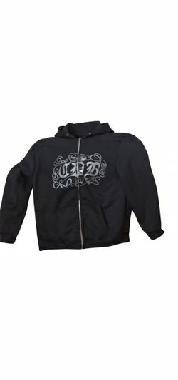 Y2K Rhinestone Cross & Angel Wings Zip-Up Hoodie - Size XL