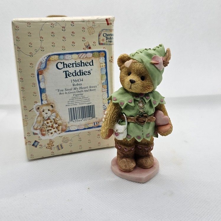 New 1995 Cherished Teddies ROBIN You Steal My Heart away Bear Figurine Green
MINT CONDITION, STORED IN THE BOX, COMES WITH ORIGINAL PACKAGING
ROBIN