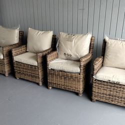 4 outdoor patio woven club chairs with cushions