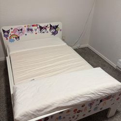 IKEA kids bed: 38 1/4 x 74 3/4 (extendable)