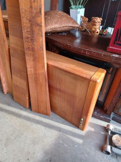 Vintage Mid Century Modern Solid Wood Queen Headboard, Rails And Foot Board