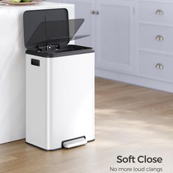 Kitchen Trash Can, 10.5-Gallon (40L) Garbage Can with Lid and Wide Foot Pedal, Soft Close and Stays Open, White ULTB541W40