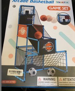 2 In 1 Basketball Arcade Game & Soccer Goal For Kids