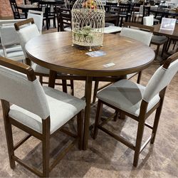 5PC Brown Round Dining Table Set