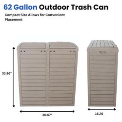 Rain-Ready 62 Gallon Outdoor Trash Can – Waterproof Resin Bin w/ Lid & Drip Tray – Gray
