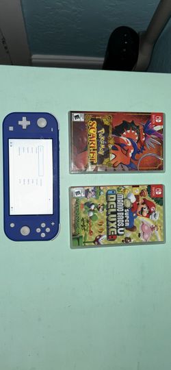 Nintendo Switch Lite (Blue)- Super Mario Bros.U Deluxe- Pokémon Scarlet-