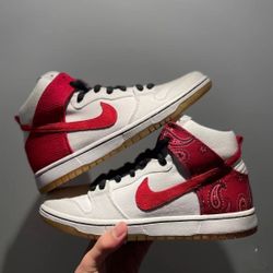 Nike Dunk SB Cheech & Chong Trendy Hundred Casual Anti-slip High Top Board Shoes Men's White Red 