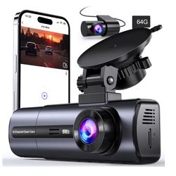 3 Channel 4K Dash Cam with 5GHz WiFi & APP Control, 4K/2.5K+1080P+1080P Front Inside and Rear, Triple Dash Camera with 64GB Card, G-Sensor, 24 Hours P