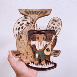 Mid Century St Andrews Abbey Art Pottery Tile/ "Jonah and the Whale" Bible Story/ Stoneware Wall Plaque/ Christian Catholic Decor