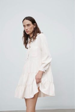 Zara XS Cream Tiered Button-Front Mini Dress