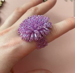 Purple Beaded Flower Ring