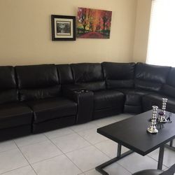 Natuzzi Brown Leather Sectional With 3 Electric Reclining Chairs